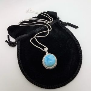Caribbean Larimar Filigree Pendant Sterling Silver
